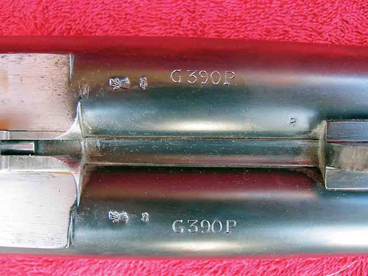 Powder weight markings on a 4-bore double by Robert Hughes.